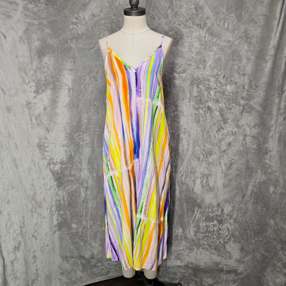 Jams World Jumpsuit Romper Women M Rainbow Abstract Stripe Wide Leg Pockets